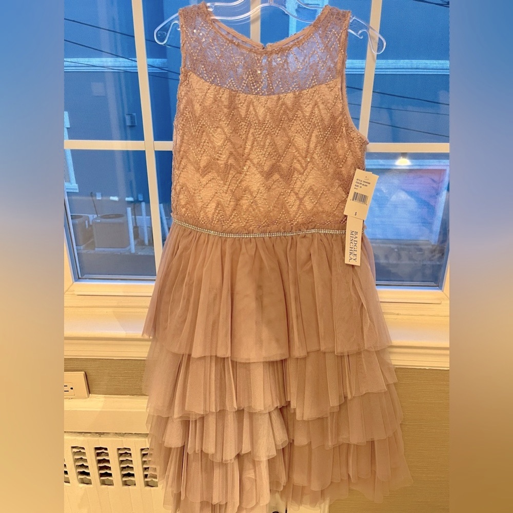 Badgley Mischka Blush Ruffled Tiered Dress